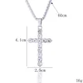 Collier pendentif croix argenté avec strass, chaîne de 60 cm, taille 4,1 cm x 2,5 cm - Croix Pavée de Zirconiums Ronds (BY-0354) / 60CM