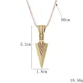 Matte gold spearhead pendant necklace with V-pattern engraving and 60cm chain - Dragon Bone Chain (BY-0382) / Gold