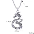 Retro dragon pendant necklace in silver finish with detailed dimensions and weight - Silver