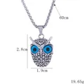 Pendentif chouette vintage avec yeux bleus et chaîne queue de renard de 60 cm - Longueur / Œil Bleu