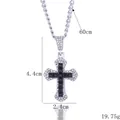 Silver cross pendant necklace with black center and rhinestones 60cm chain length - Cross Pendant (4.4x2.4cm) / Black