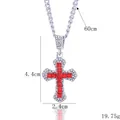 Hip hop silver Cuban chain with red rhinestone cross pendant, 60cm length and 19.75g weight - Cross Pendant (4.4x2.4cm) / Red