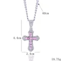 Hip hop cross pendant necklace with pink square-cut zircons on a silver chain - Cross Pendant (4.4x2.4cm) / Pink