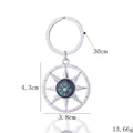 Zilveren vintage kompas sleutelhanger met nautisch roerontwerp en 30mm ring - By-(0465)c
