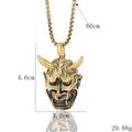 Retro gold Japanese Oni mask pendant necklace with detailed size and weight specs - Gold