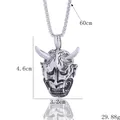 Retro Japanese Hannya mask pendant in antique silver finish with 60cm box chain - Silver