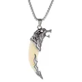 Vintage silver wolf head tooth necklace with stainless steel box chain for men - Wolf Head White Tooth Style (BY-0170 White) / White