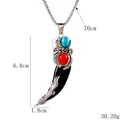 Retro stainless steel wolf fang pendant necklace with turquoise stone and silver chain - Black Tooth with Red Blue Rhinestone Style (BY-0170 Black A) / Black