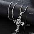 Collier croix gothique vintage avec pendentif couronne fleurie en argent vieilli - Style de ruban couronne (BY-0480 Modèle 4)