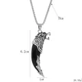 Silver wolf head pendant necklace with black tusk and 70cm steel square link chain - Wolf Head Black Tooth Style (BY-0170 Black B) / Black