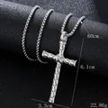 Retro silver cross necklace with textured flower pattern and 60cm metal chain - Pitted Distressed Style (BY-(0176))