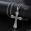 Silver retro cross necklace with flower pattern and 60cm chain for men and women - Fine Textured Style (BY-(0298))