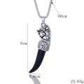 Collier homme pendentif tête de dragon et dent noire, chaîne en acier inoxydable 60cm - Noir