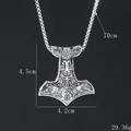 Viking Thor Hammer necklace with dimension labels 4.5cm by 4.2cm on box chain - Raven Mjolnir Pendant (BY-0587)