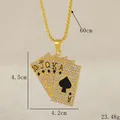 Gold finish Ace of Spades poker pendant necklace with white crystals on box chain - Gold Ace of Spades