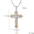 Collier pendentif croix double couche or et argent pour homme avec strass et chaîne perlée - Or