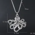 Collier pendentif poulpe argent vintage avec tentacules détaillés et chaîne 70cm - Style de Poulpe (BY-055) / Argent antique