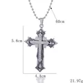 Collier pendentif croix argenté à trois couches avec cristaux et chaîne de 60cm - Noir