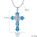 Collier avec pendentif croix à trois couches pour homme en argent et bleu avec cristaux - Bleu
