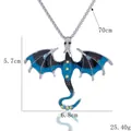 Pendentif dragon hip hop argent et bleu avec cristaux et une chaîne de 70 cm - Bleu
