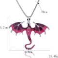 Collier pendentif dragon hip-hop argenté avec émail violet et strass colorés brillants - Rouge