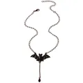 Collier de chauve-souris gothique avec pierre rouge et pendentif goutte noir - Collier Chauve-souris Noir
