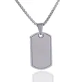 Collier plaque militaire homme en acier inoxydable brossé argent avec chaîne box - Argent