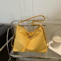 Minimalist large ginger yellow tote bag with textured suede and smooth leather handles - Yellow
