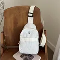 Minimalist beige nylon chest bag for women with adjustable strap and metal logo - White