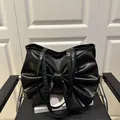 Fashionable black bow-shaped shoulder bag with large capacity in high-quality PU leather - Black