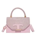 Bolso de mano rosa con pedrería, logotipo T dorado y correa ajustable para mujer - Rosa