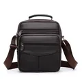 Men's dark brown lychee textured leather messenger bag with multiple zipper pockets - Dark Brown