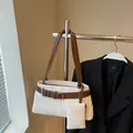 Chic beige frosted hobo bag with brown leather belt detail and matching mini pouch - Main Bag And Mini Pouch / Off White