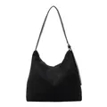 Bolso tote grande de ante negro con correa ajustable y bolsillo frontal espacioso - Negro