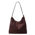 Bolso tote grande de gamuza marrón oscuro con bolsillo frontal y cremallera - café