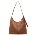 Bolso hobo de ante marrón con correa ajustable y bolsillo frontal minimalista - Marrón