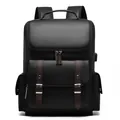 Mochila vintage de cuero negro con hebillas marrones y puerto de carga USB externo - Negro