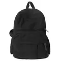 Mochila minimalista de pana negra para mujer con acabado texturizado y cremallera frontal - Negro
