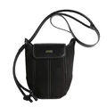 Schwarze Eimer-Schultertasche aus Wildleder und Leder mit Kontrastnaht und Goldschnalle - Schwarz