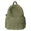 Mochila de pana verde oliva de estilo vintage minimalista con bolsillo frontal con cremallera - Verde