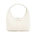 Minimalist cream white dumpling handbag in smooth leather with double zippers - White