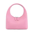 Pink minimalist dumpling-shaped handbag with curved handle and vertical stitching - Pink