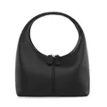 Minimalist black faux leather handbag with curved handle and sleek zipper closure - Black