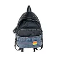 Mini washed denim backpack in charcoal and light blue patchwork with rainbow patch - Regular / Black