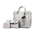 Conjunto de 3 bolsos tipo cubo grises con bolso de mano, bandolera de cadena y borla - Gris claro