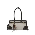 Sac à bandoulière vintage en lin et cuir avec détails en perles de bois - Marron