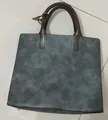 Three-piece dark grey vintage tote bag set with brown handles and large capacity - Gray