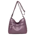 Practical purple faux leather shoulder bag with multiple zippers and adjustable strap - Purple