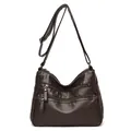 Dark brown faux leather crossbody bag for middle-aged women with multi-zipper pockets - Brown