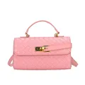 Pink woven leather crossbody bag with metallic twist lock and adjustable strap - Pink